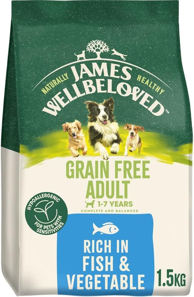 James Wellbeloved Dog Adult Hy...rain Free Fish and Rice 1.5 kg - down 3.35% (£0.39) to £11.26 from £11.65