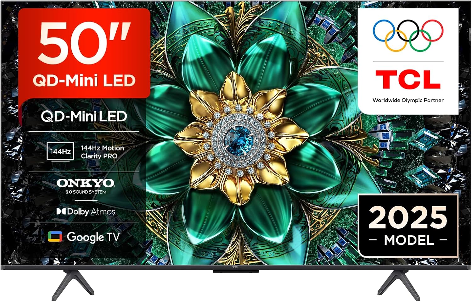 TCL 50Q6C-UK QD-Mini LED TV, 4K HDR Premium 1000nits, Smart TV Powered by Google TV (Dolby Vision IQ & Atmos, 144Hz Motion Clarity Pro,2025 Model)
