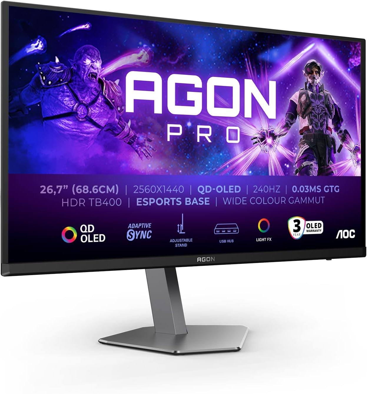 AOC AG276QZD2AM 26.5 inch WQHD...x 2.0 DP 2x 1.4 USB Hub) Black - down 15.56% (£70.00) to £379.99 from £449.99