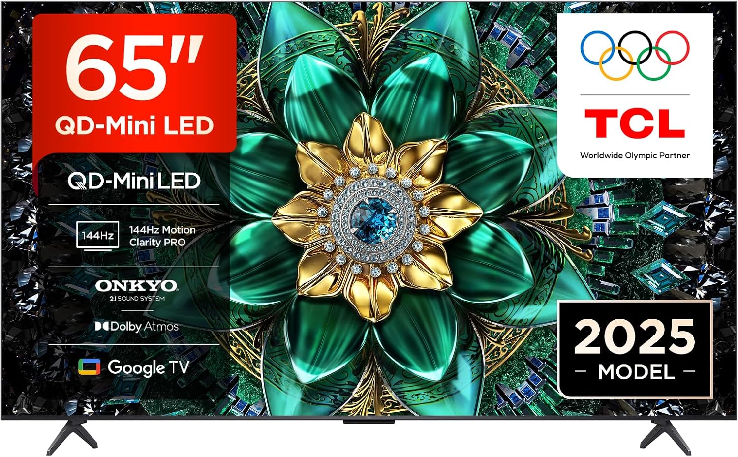 TCL 65Q6C-UK QD-Mini LED TV, 4K HDR Premium 1000nits, Smart TV Powered by Google TV (Dolby Vision IQ & Atmos, Onkyo 2.1 Sound System, 144Hz Motion Clarity Pro, 2025 Model)