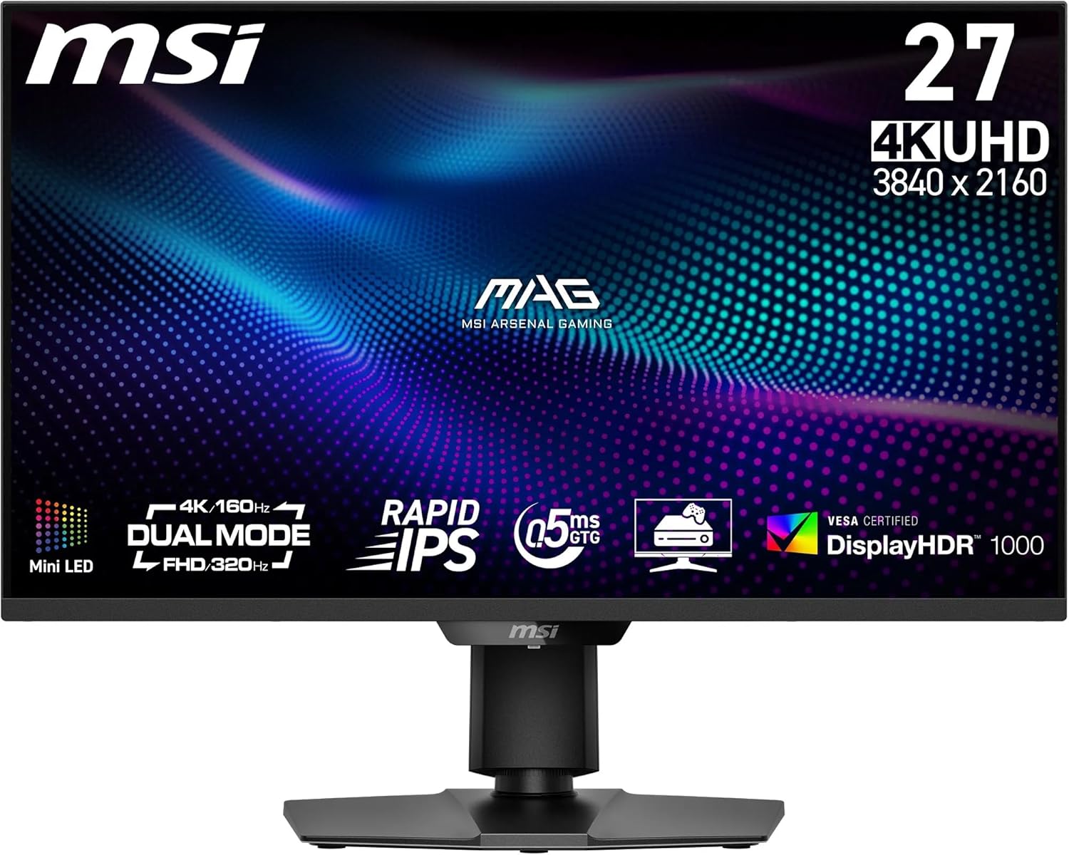 MS MAG 274UPDF E16M 27-Inch 4K... Tilt/Height Adjustable, Black - down 9.99% (£34.87) to £314.10 from £348.97
