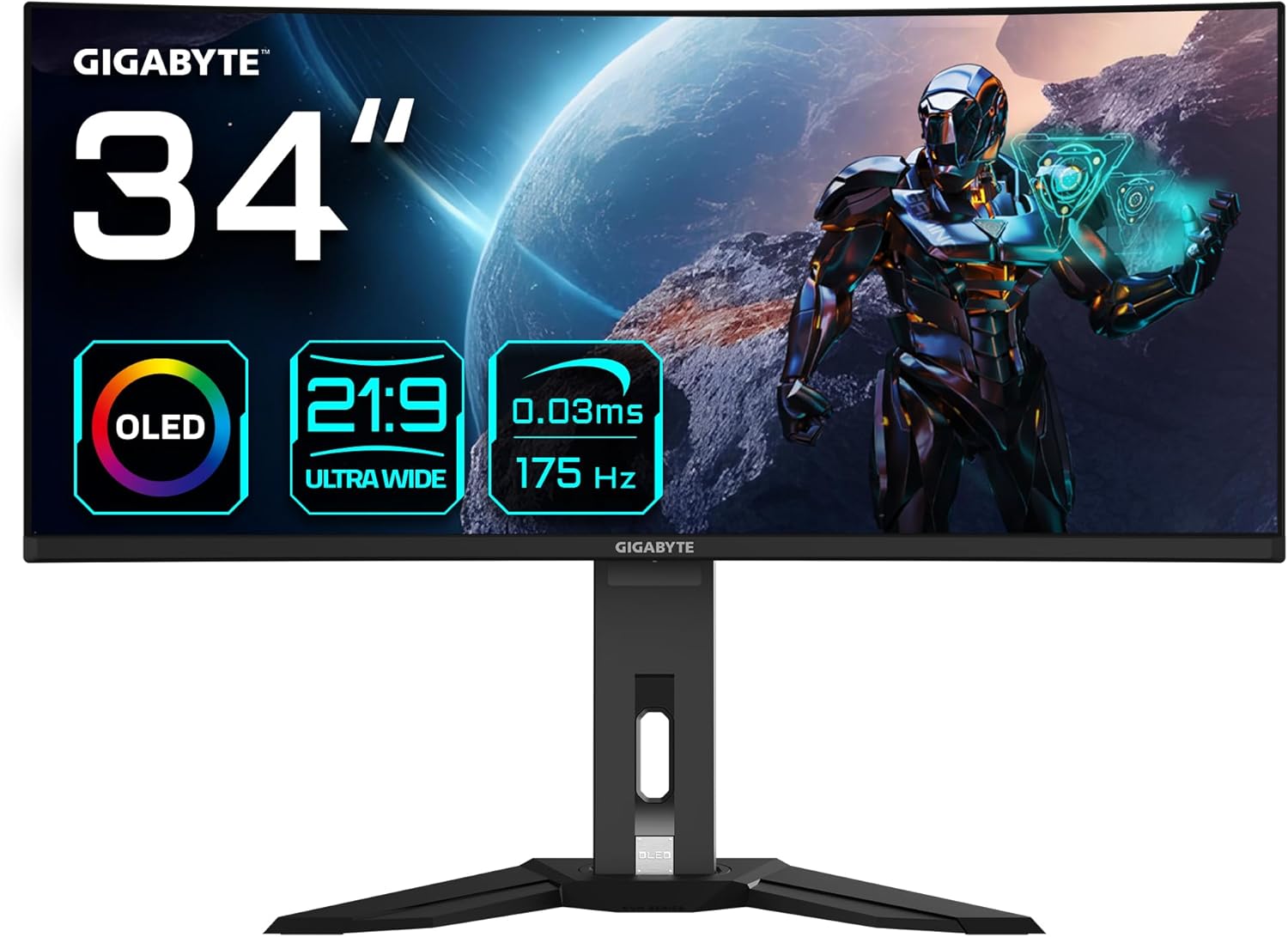 Gigabyte MO34WQC 34" OLED WQHD Curved Gaming Monitor - 3440 x 1440, 175Hz, 0.03ms, KVM, 250 cd/m², FreeSync Premium Pro, DisplayHDR True Black 400, HDMI 2.1, DisplayPort 1.4