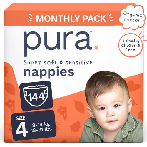 Pura Baby Nappies Size 4, 144 ...Up to 12 Hours Leak Protection - down 50.00% (£22.50) to £22.50 from £45.00