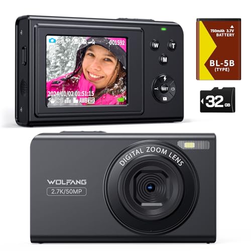 WOLFANG Digital Camera, 2.7K K...Shoot, Gift for Students Teens - down 21.61% (£7.29) to £26.45 from £33.74