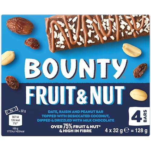 Bounty Fruit & Nut Milk Chocol...ck Bars Multipack 4 Bars x 32g - down 9.90% (£0.20) to £1.82 from £2.02