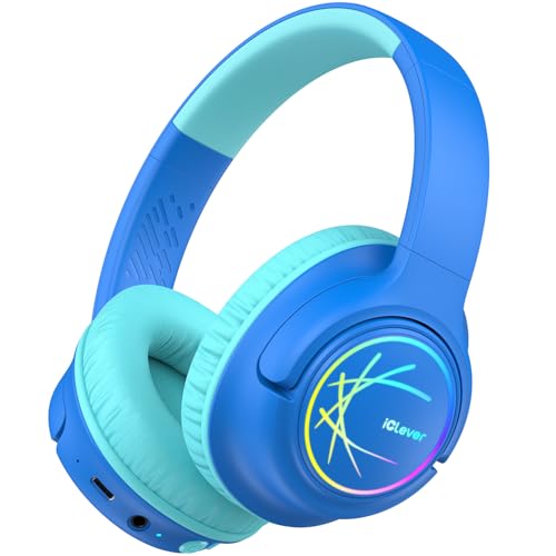 iClever Kids Wireless Headphones with LED Lights, BTH18 Safe Volume 74/85dBA, 43H Playtime, Stereo Sound, Type-C, AUX Cable, Bluetooth5.3 Over Ear Kids bluetooth Headphones for Tablet/Travel