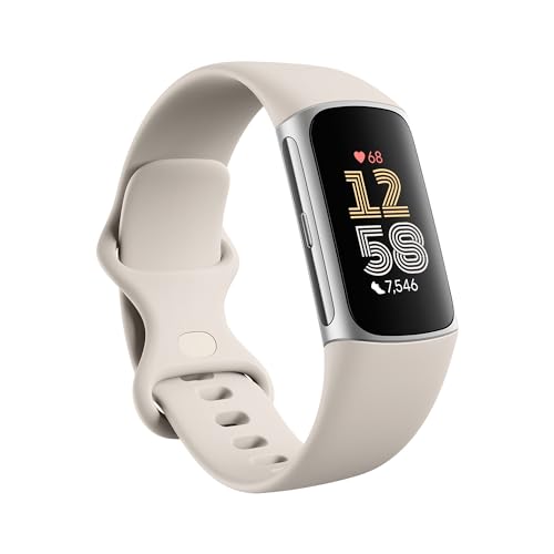 Google Fitbit Charge 6 Activity Tracker with 6-months Premium Membership Included, 7 days battery life and Google Wallet and Google Maps, Porcelain / Silver Aluminium