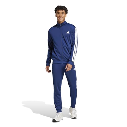 adidas Men's SPORTSWEAR BASIC 3 STRIPES TRICOT TRACKSUIT, Dark Blue, M
