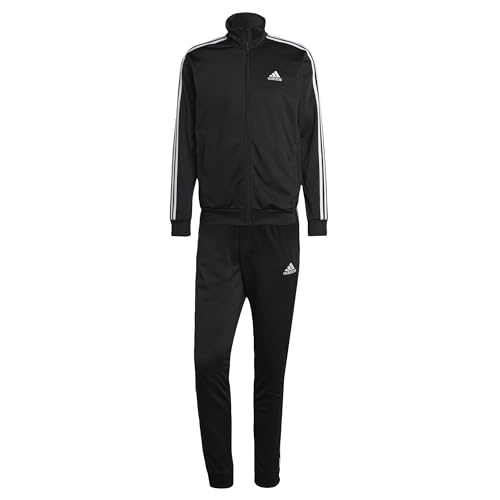 adidas Men's SPORTSWEAR BASIC 3 STRIPES TRICOT TRACKSUIT, Black, L