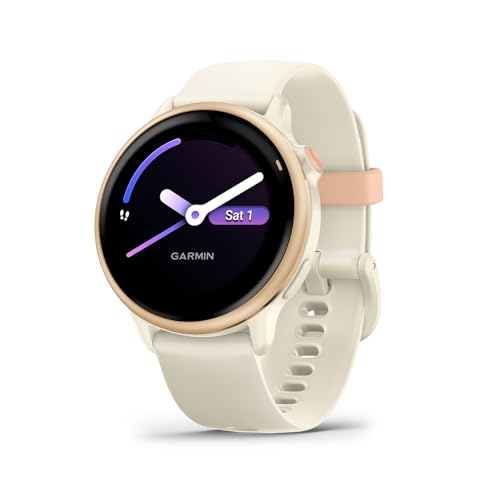 Garmin vívoactive 6, Amazon Exclusive, 42mm GPS smartwatch, AMOLED touchscreen, all-day health monitoring,fitness features,advanced sleep coaching,Music, up to 11 days battery life, Bone/Pink Dawn