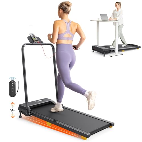 UREVO Treadmills for Home Foldable, Walking Pad with Incline 9%, Folding Treadmill with One-Touch HIIT Mode, Quiet Motor, Remote Control, LED Display, Quite Installation & Folding, 1-10 km/h