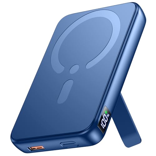 Eissix For Magsafe Power Bank, 12000mAh Portable Charger, 22.5W Fast Charging Battery Pack with USB-C Input & Output, LED Display for iPhone 17/16/15/14/13/12 Series-Dark Blue