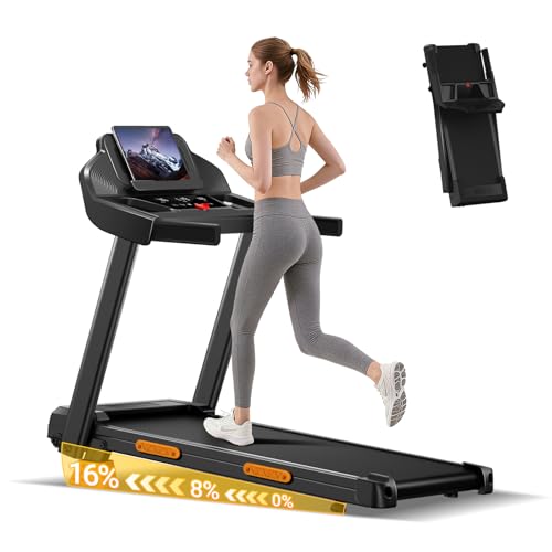 Folding Treadmill with 16% Incline, 4-in-1 Foldable Treadmill 12KM/H for Home, 3HP Running Jogging Machine, 180KG Capacity Quiet Electric Machine for Office Gym, 3 Screen LED Display & 12 Programs