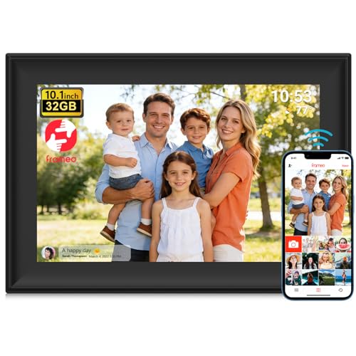 FRAMEO Digital Photo Frame 10.1 Inch WiFi Digital Photo Frame with Touch Screen – 1280x800 HD IPS Display, Auto-Rotate, 32GB Built-in Storage, SD/USB Support, Instant Sharing via FRAMEO App