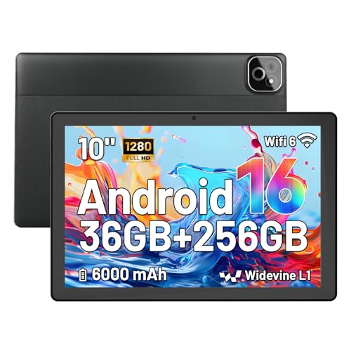 MUISOO Tablet 10 inch Tablets Android 16, Octa-Core Processor, 36GB RAM 256GB ROM (1TB TF Expand), 5MP+8MP Dual Camera, 5G WiFi 6, Bluetooth 5.0, 6000mAh, Dual Speaker (Black)