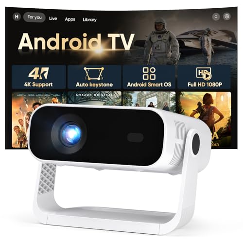 2026 New Smart Projector Built-in Apps, Android 14, Native 1080P 4K Supported WiFi 6 Bluetooth 5.2, 30000 Lumens, Home Cinema Projector for iOS/Switch /PS5 (Snow-White-Black)