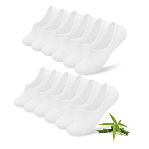 FALARY 6 Pairs White Trainer Socks Womens 4-7 Bamboo Low Cut Ankle Socks for Sneakers & Canvas Shoes Bamboo Fibre Mens Trainer 3-5 Invisible Casual Running Thin No Show Sport Summer