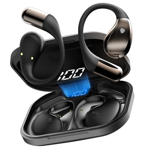 Conyat Open-Ear Headphones, Bluetooth 6.0 Wireless Earbuds Powerful Sound, 40H Open Ear Earbuds with Mic, Adjustable Ear Hooks, Ultra-Comfort, IPX7 Waterproof Earphones for Workouts/Running, Black