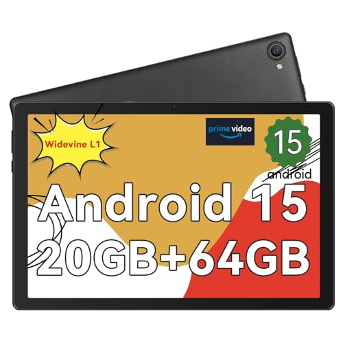 Gleeso Tablet 10 inch Android 15 Octa-Core Processor, 20GB+64GB/1TB TF, Face ID丨OTG, IPS丨1280*800丨WiFi 6丨BT5.3丨Tab PC with Dual Camera 5MP+8MP, 5000mAh, Support Split-Screen, Widevine L1(Black)