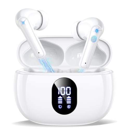 Wireless Earbuds, In Ear Buds with Hi-Fi Bass Stereo, ENC Dual Mics for AI Clear Calls 48H Playtime LED Display Lightweight Fit Touch Control, Waterproof Bluetooth Headphones 5.4 for iPhone, Android