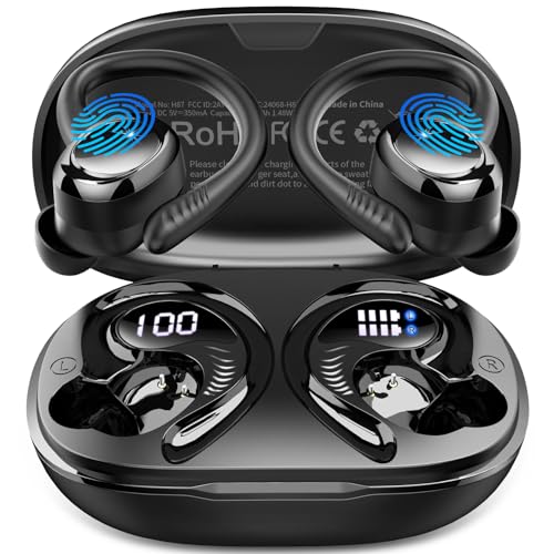 Wireless Headphones Sport, 2026 Bluetooth 5.4 Earbuds Running, Hi-Fi Stereo Bass3.0 Ear buds, 50+Hrs ENC Noise Cancelling Earphones with Earhooks, USB-C IP-X7 Waterproof Gym Workout for Android iOS