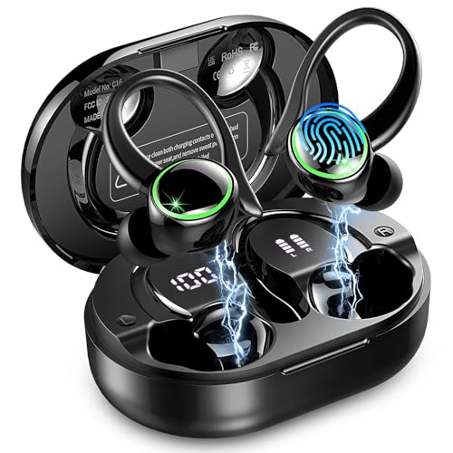 Wireless Earbuds, 2026 New Bluetooth 5.4 Sports Headphones, 50+Hrs Playtime HiFi Stereo Earbuds, 4 ENC Noise Cancelling Mics, IP7 Waterproof Earphones with Earhook for Gym Workouts, USB-C Fast Charge