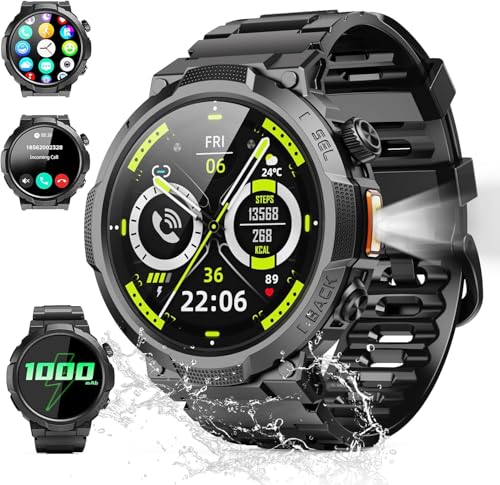 Soudorv 1.53" HD Military Smart Watch, 1000 mAh Battery, IP68 Waterproof