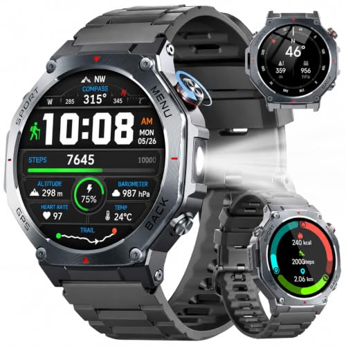 Smart Watch for Men, 1.43" AMOLED Military Smart Watch Make Calls, Black