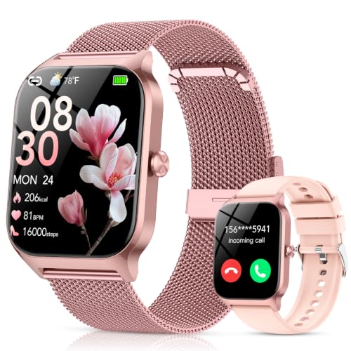 Smart Watch for Women (2 Bands), 1.85" HD Fitness Watch, Bluetooth Call Smart Watches with AI Voice, Heart Rate/Steps/SpO2/Sleep Monitor, 120+ Sports Modes, Smartwatch for Android iOS Rose Pink