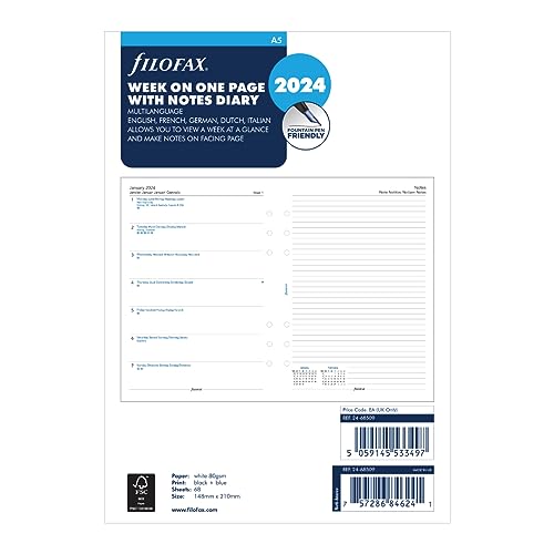 Filofax A5 week on one page with notes 2024 diary,White - down 42.09% (£4.84) to £6.66 from £11.50