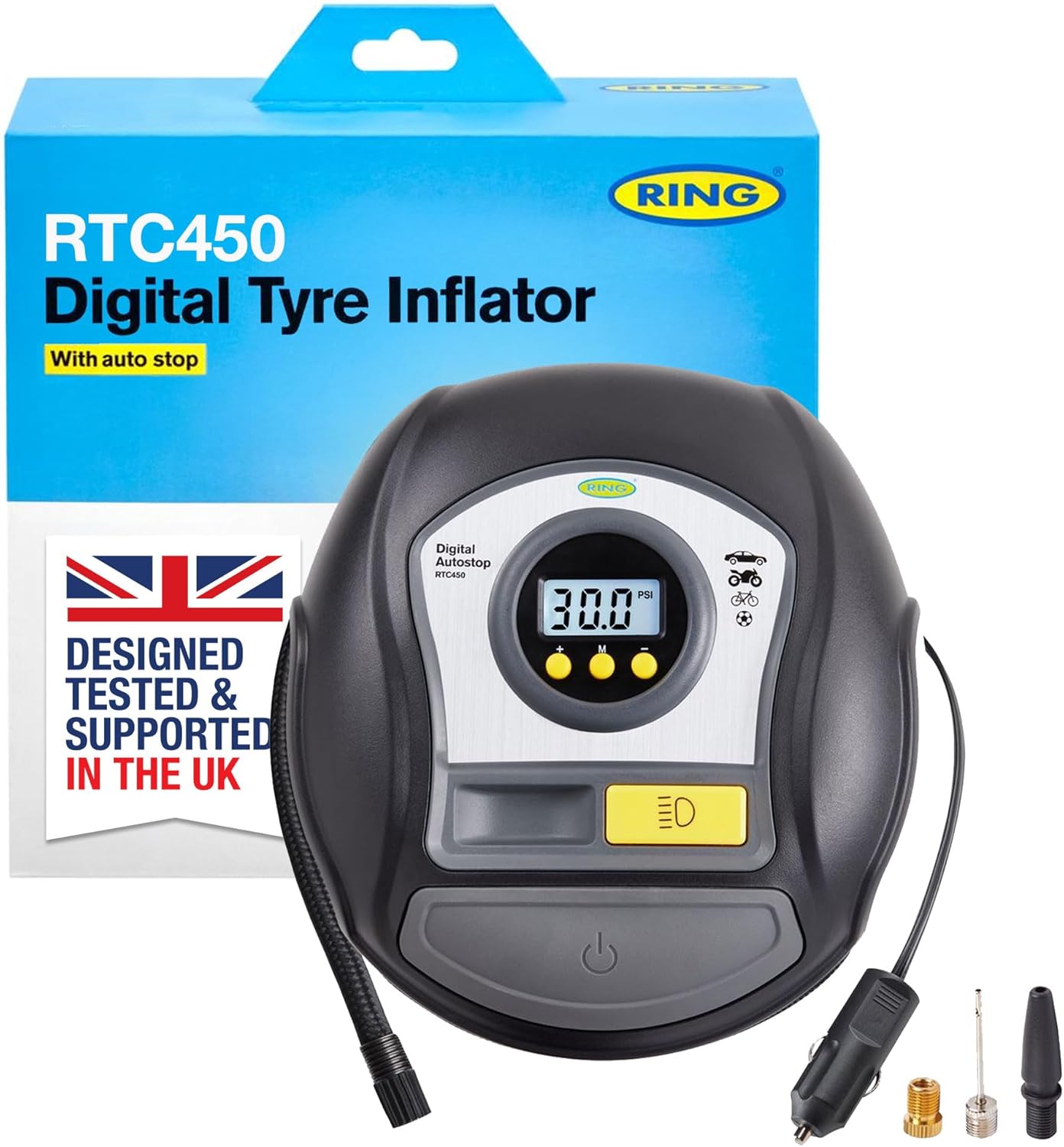 RING TYREINFLATE 450 Digital T...y - Measures in PSI, BAR & kPA - down 15.03% (£4.20) to £23.75 from £27.95