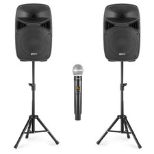 VPS Active Speakers and Wireless Microphones Karaoke PA System with Stands 800W