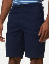 Marks & Spencer Mens Cotton Cargo Shorts in Navy - M&S