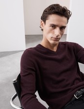 Marks & Spencer Mens Burgundy Cashmere V-Neck Long sleeved Jumper - M&S