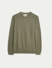 Marks & Spencer Mens Cotton Crew Long sleeved Jumper in Thyme - M&S