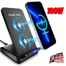 100W Fast Wireless Charger Charging Stand Dock for Apple iPhone & Samsung iPhone