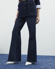 River Island Womens Wide Leg Jeans Blue Elasticated Waist Trousers Pants Bottoms