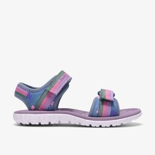 Clarks Girls Surfing Tide Kid Denim Flat Sandals,Riptape Textile Casual