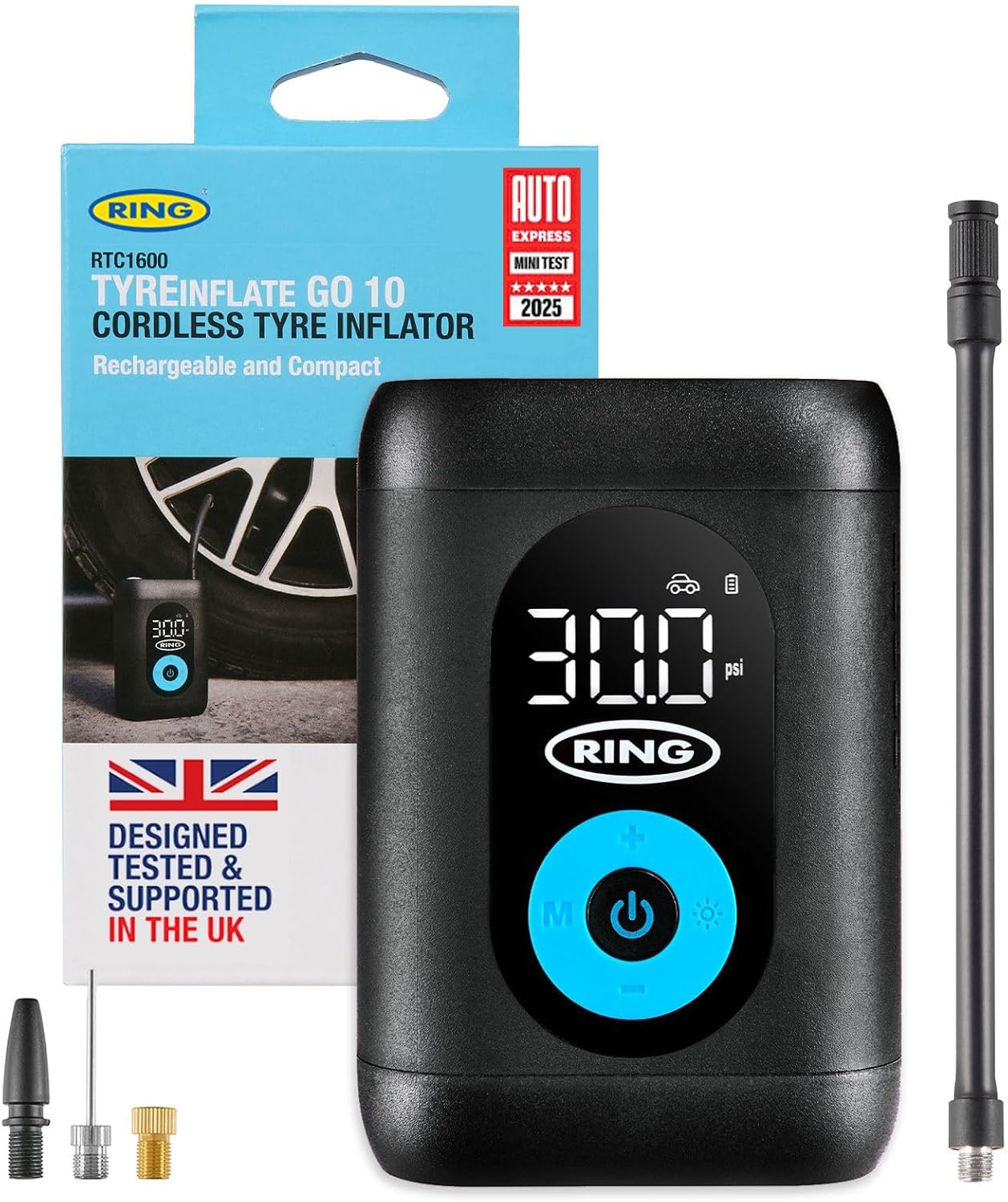 RING TYREINFLATE GO 10 Compact...- Measures in PSI, BAR and kPA - down 16.40% (£4.56) to £23.25 from £27.81