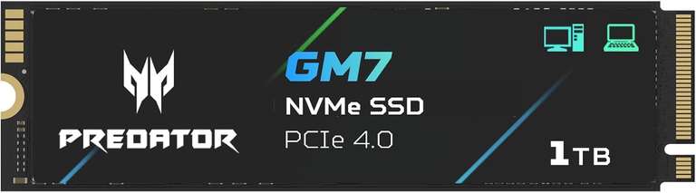 acer Predator GM7 1TB SSD, M.2 2280 PCIe Gen 4 x4 NVMe 2.0, Read Speed Up to 7200 MB/s - Sold By BIWIN Tech FBA