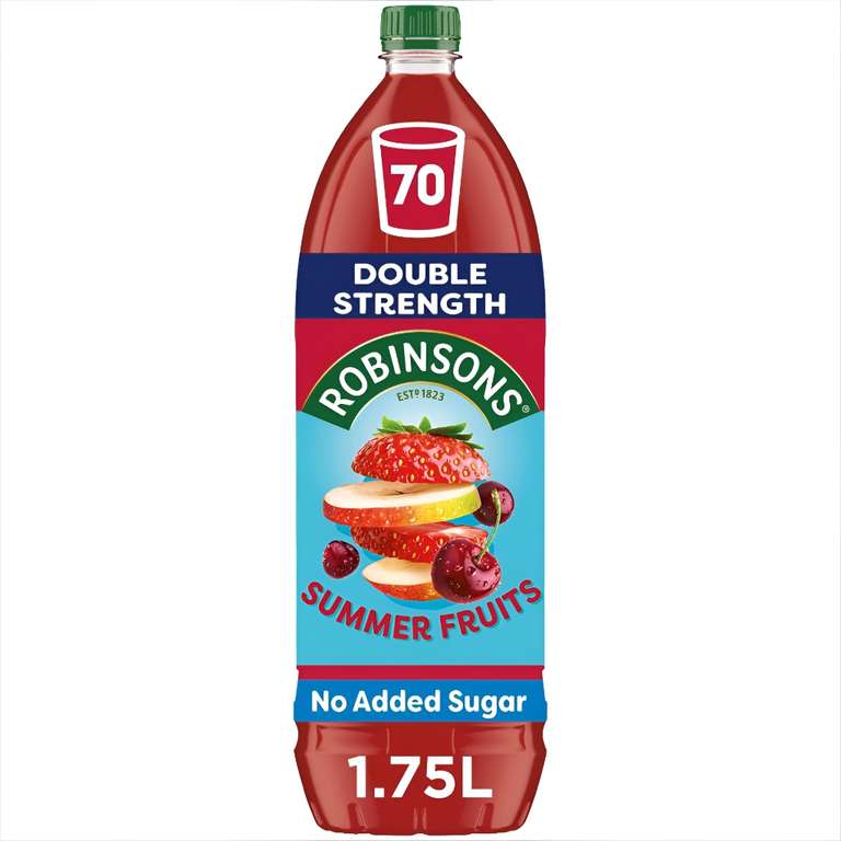 2 x Robinsons Fruit Squash - Low Calorie - Double Strength - Summer Fruits 1.75 Litre - £3.24 S&S