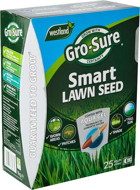 Gro-Sure Aqua Gel Coated Smart Grass Lawn Seed, 25 m2, 3 x 1kg