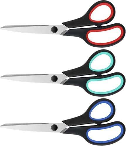 3 Pack 8" All Purpose Stainless Steel Scissors with Ultra Sharp Blades and Comfort Grip Handles - Sold and Shipped By Amazon Haul