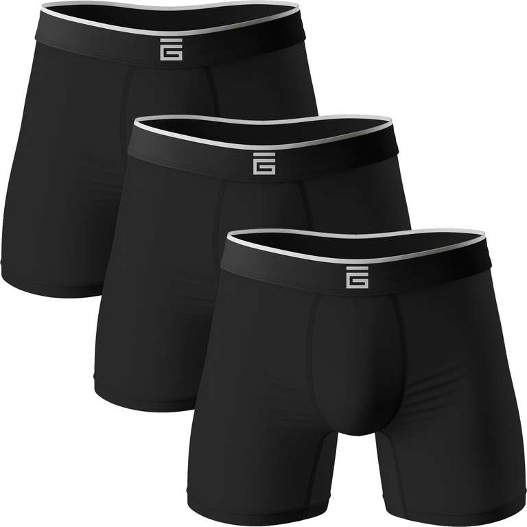 3 Pack - Mens Boxers Bamboo Anti Chafing Soft Comfortable Boxer Briefs Longer Leg, Black, Sizes S - 4XL - Sold By Select Supplies Store FBA