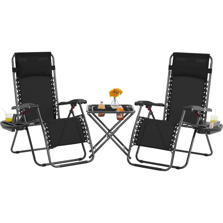 Zero Gravity Portable Foldable Outdoor Sunlounger Table Set w/Pillow & Carry Strap - 3PCS - Sold/Shipped by Yaheetech UK