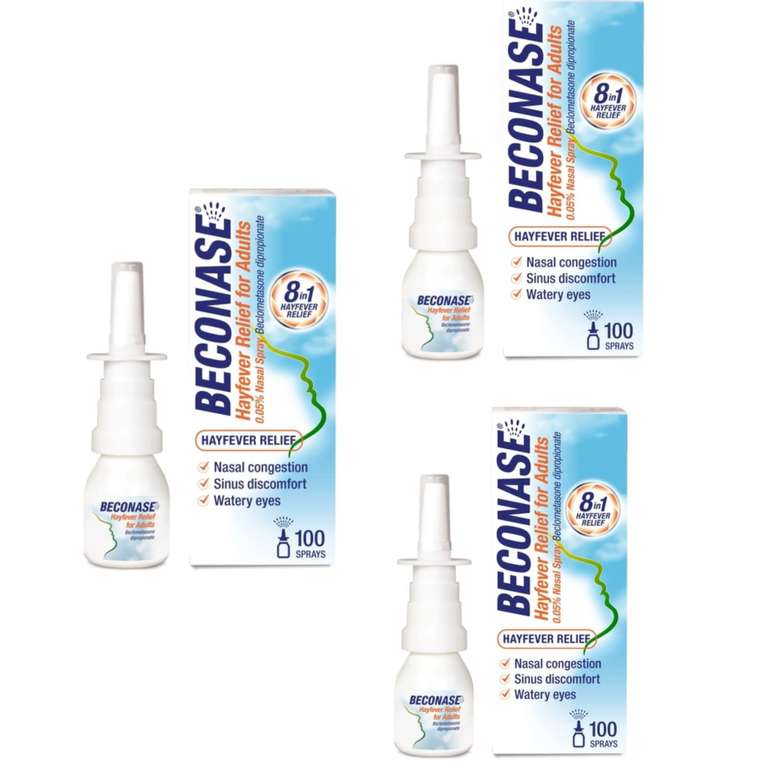 3 x Beconase 8 in 1 Hayfever Relief Nasal Spray (100 Spray Bottle) Non Drowsy (£7.75 - £9.25 with S&S)