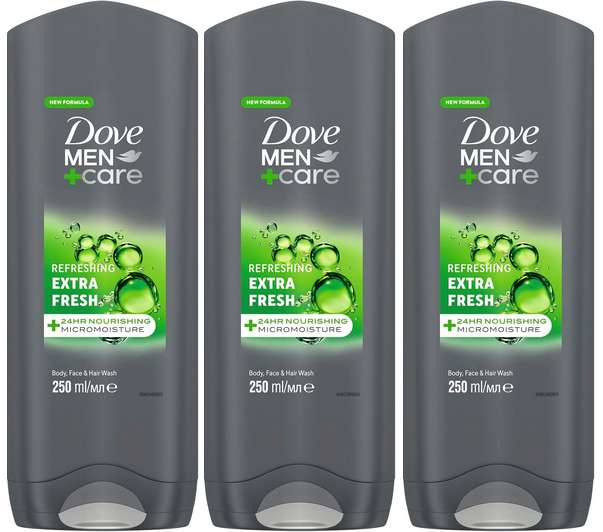 3 x Dove Men+Care Refreshing Extra Fresh Men's 3-in-1 Hair, Face & Body Wash Body Cleanser Shower Gel 250ml - £3.70 / £3.10 S&S