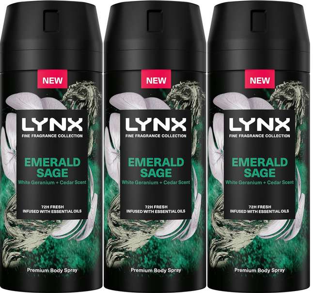 3 x Lynx Fine Fragrance Collection Emerald Sage Premium Deodorant Body Spray Antiperspirant 150ml (£6.75 / £5.25 on S&S)