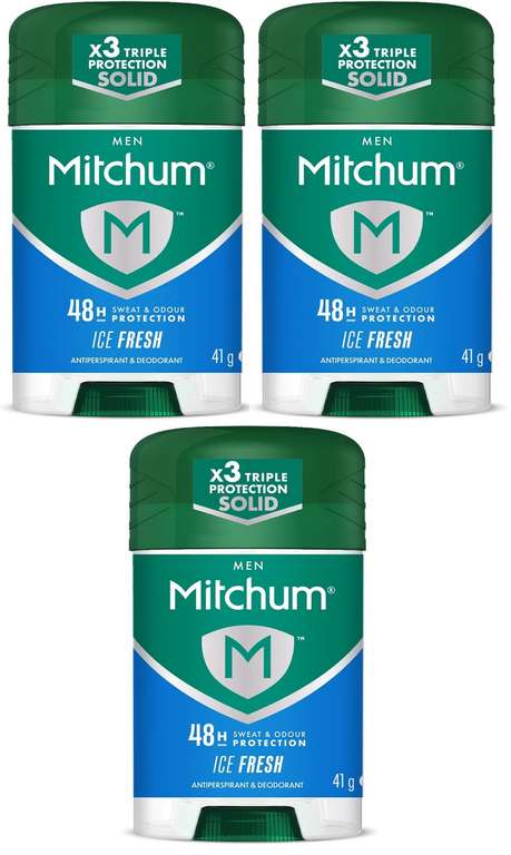 3 x Mitchum Men Triple Odor Defense 48HR Protection Stick Deodorant & Anti-Perspirant, Ice Fresh, 41g - (£4.64 with S&S) Save 5% on any 4