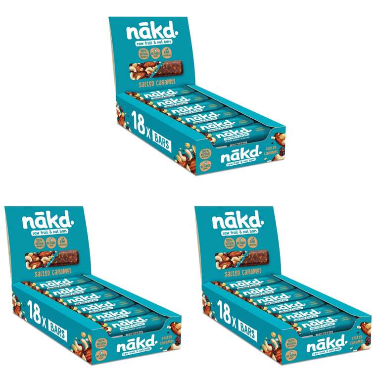 3 x Nakd Salted Caramel Natural Fruit & Nut Bars 35g x 18 bars (Total 54 Bars) - £16.56 / £13.87 S&S